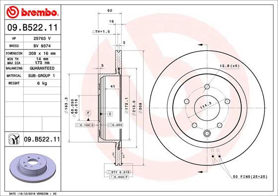 Brembo 09.B522.11 - Гальмівний диск autozip.com.ua