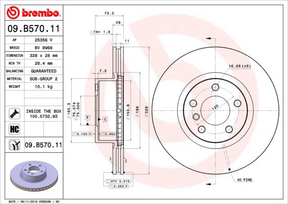 Brembo 09.B570.11 - Гальмівний диск autozip.com.ua