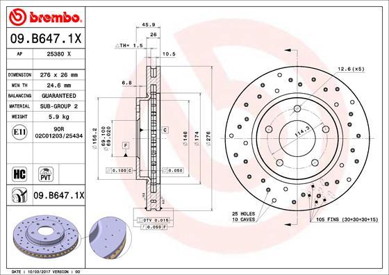 Brembo 09.B647.1X - Гальмівний диск autozip.com.ua
