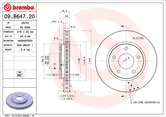 Brembo 09.B647.20 - Гальмівний диск autozip.com.ua