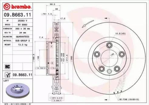 Brembo 09.B663.11 - Гальмівний диск autozip.com.ua