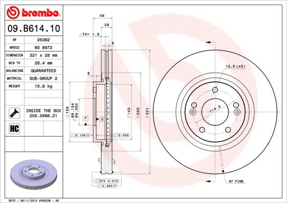 Brembo 09.B614.10 - Гальмівний диск autozip.com.ua