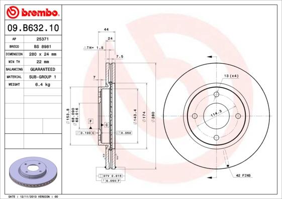 Brembo 09.B632.10 - Гальмівний диск autozip.com.ua