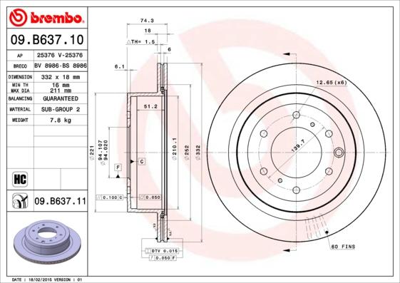 Brembo 09.B637.11 - Гальмівний диск autozip.com.ua