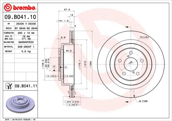 Brembo 09.B041.10 - Гальмівний диск autozip.com.ua