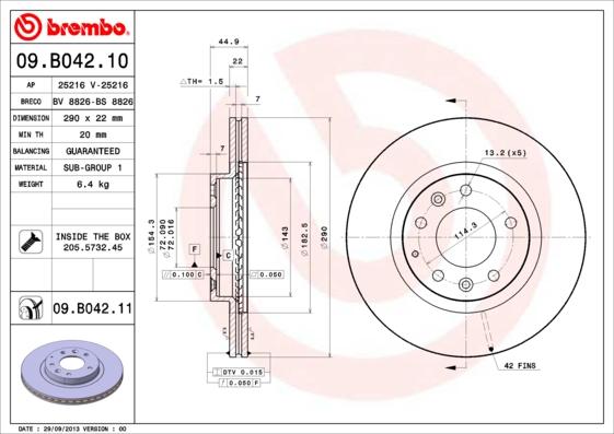 Brembo 09.B042.11 - Гальмівний диск autozip.com.ua