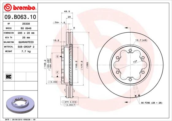 Brembo 09.B063.10 - Гальмівний диск autozip.com.ua