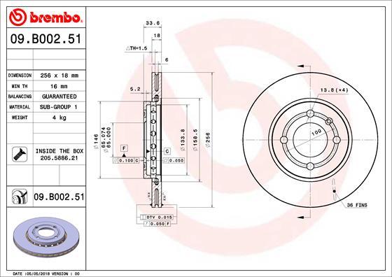 Brembo 09.B002.50 - Гальмівний диск autozip.com.ua