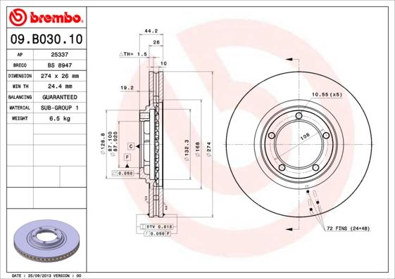 Brembo 09.B030.10 - Гальмівний диск autozip.com.ua