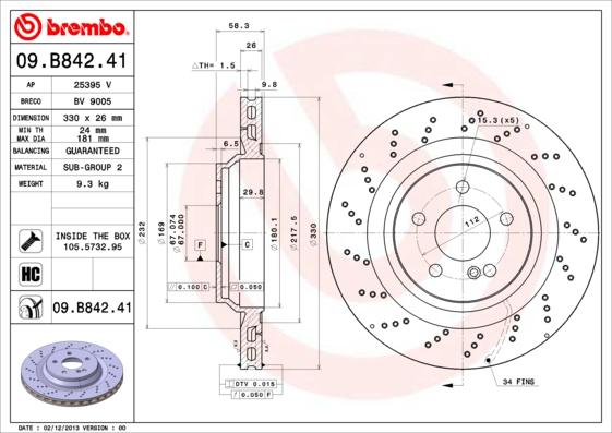 Brembo 09.B842.41 - Гальмівний диск autozip.com.ua