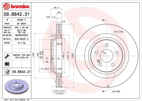 Brembo 09.B842.31 - Гальмівний диск autozip.com.ua