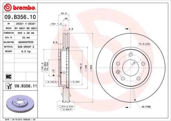 Brembo 09.B356.11 - Гальмівний диск autozip.com.ua