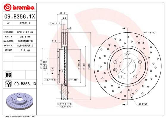 Brembo 09.B356.1X - Гальмівний диск autozip.com.ua