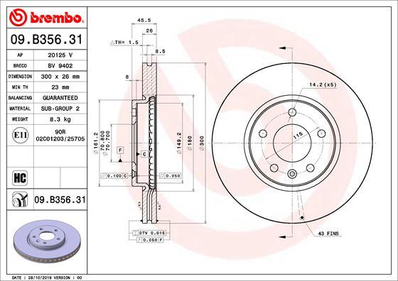 Brembo 09.B356.31 - Гальмівний диск autozip.com.ua