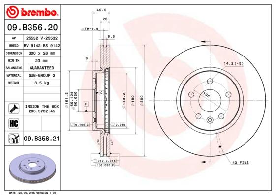 Brembo 09.B356.20 - Гальмівний диск autozip.com.ua