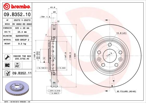Brembo 09.B352.10 - Гальмівний диск autozip.com.ua