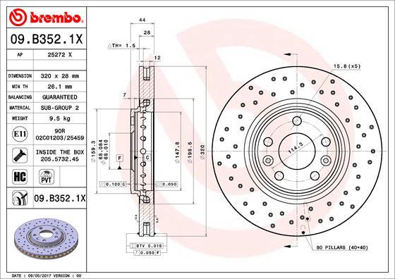 Brembo 09.B352.1X - Гальмівний диск autozip.com.ua