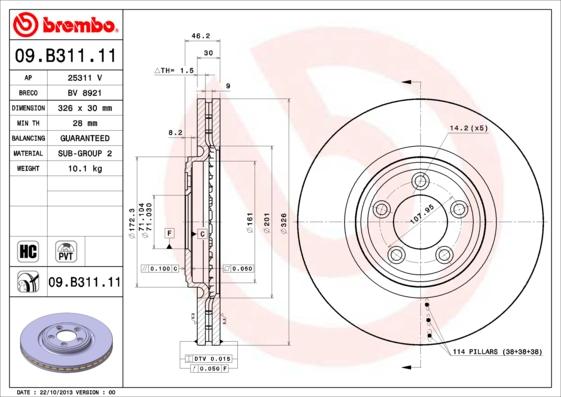 Brembo 09.B311.11 - Гальмівний диск autozip.com.ua