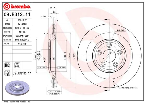 Brembo 09.B312.11 - Гальмівний диск autozip.com.ua