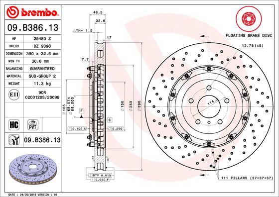 Brembo 09.B386.13 - Гальмівний диск autozip.com.ua