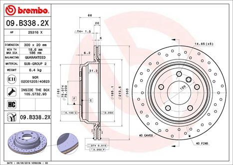 Brembo 09.B338.2X - Гальмівний диск autozip.com.ua