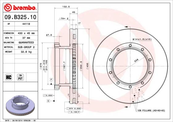 Brembo 09.B325.10 - Гальмівний диск autozip.com.ua