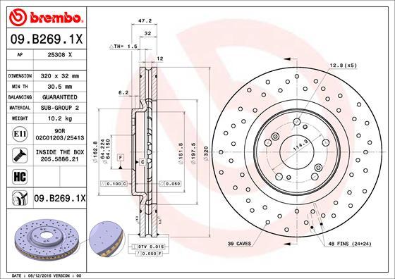 Brembo 09.B269.1X - Гальмівний диск autozip.com.ua