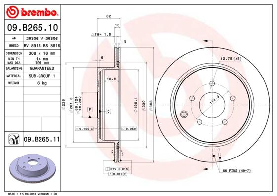 Brembo 09.B265.10 - Гальмівний диск autozip.com.ua