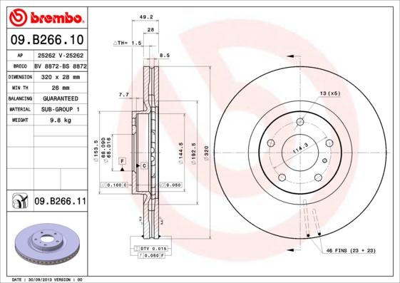 Brembo 09.B266.10 - Гальмівний диск autozip.com.ua