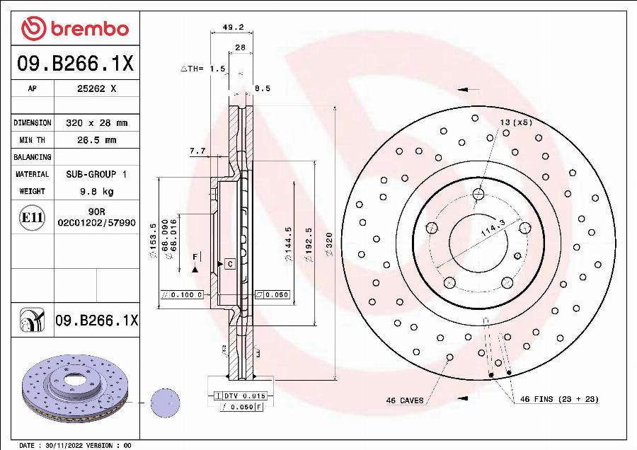 Brembo 09.B266.1X - Гальмівний диск autozip.com.ua