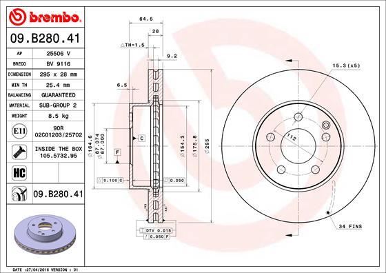Brembo 09.B280.41 - Гальмівний диск autozip.com.ua