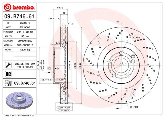 Brembo 09.B746.61 - Гальмівний диск autozip.com.ua