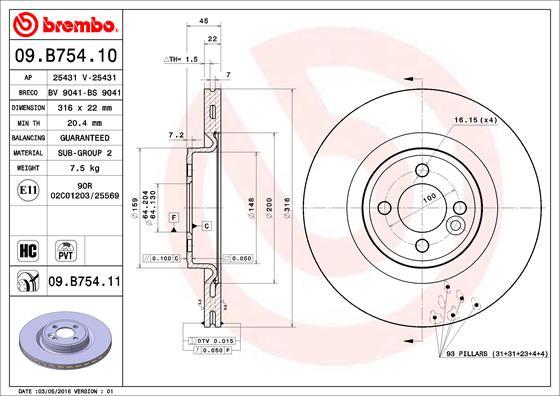 Brembo 09.B754.10 - Гальмівний диск autozip.com.ua