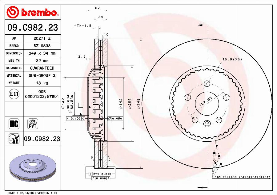 Brembo 09.C982.23 - Гальмівний диск autozip.com.ua