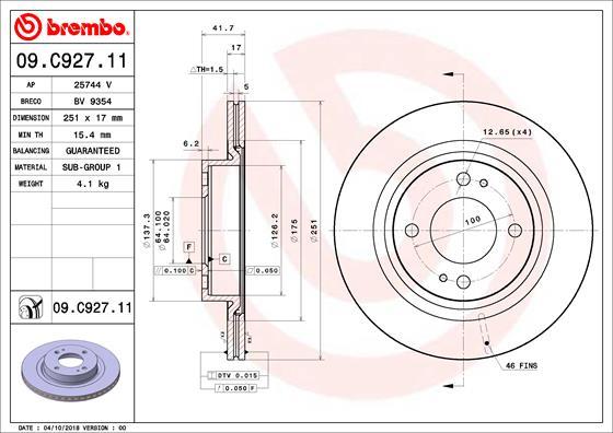 Brembo 09.C927.11 - Гальмівний диск autozip.com.ua