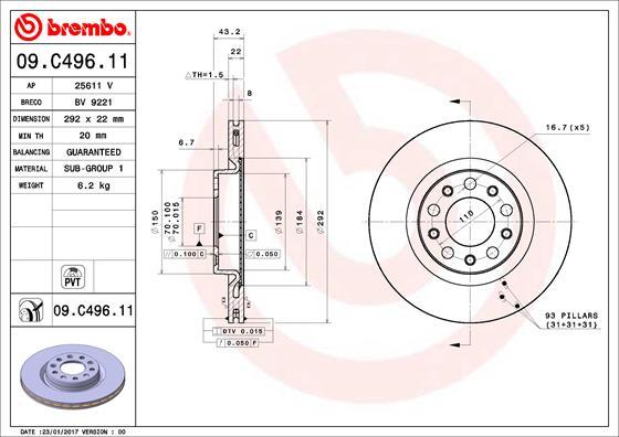 Brembo 09.C496.11 - Гальмівний диск autozip.com.ua