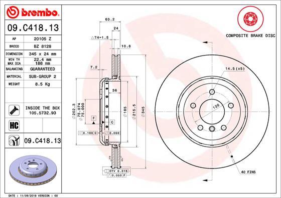 Brembo 09.C418.13 - Гальмівний диск autozip.com.ua