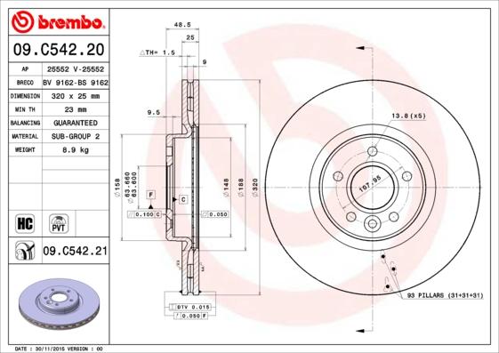 Brembo 09.C542.21 - Гальмівний диск autozip.com.ua