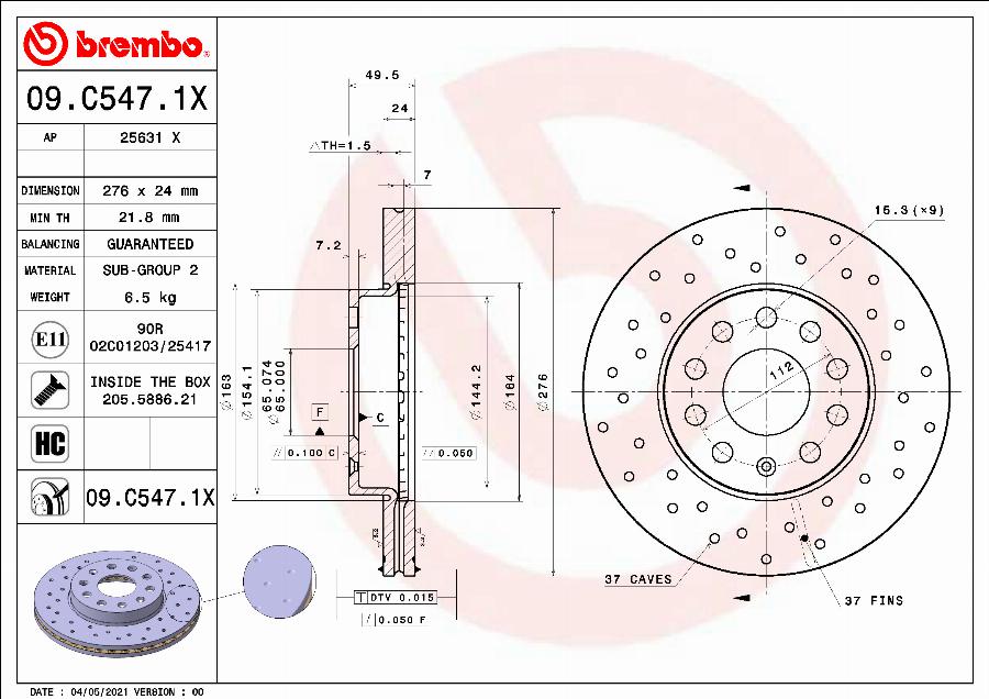 Brembo 09.C547.1X - Гальмівний диск autozip.com.ua