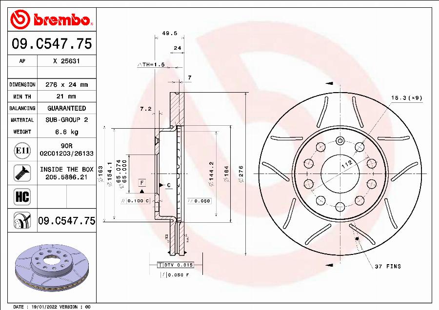 Brembo 09.C547.75 - Гальмівний диск autozip.com.ua