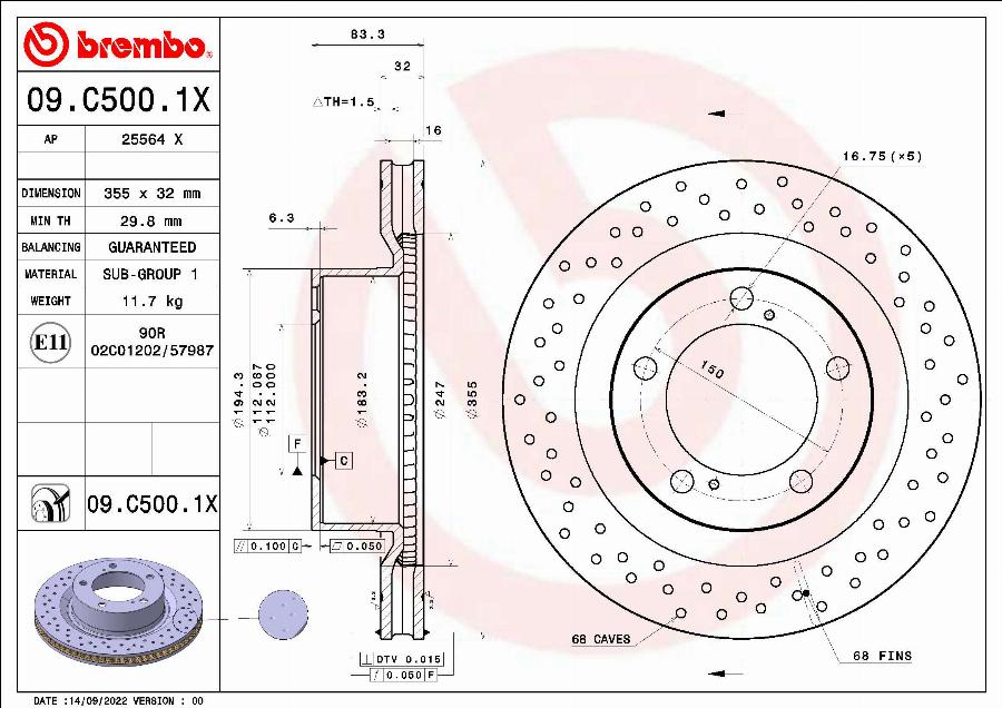 Brembo 09.C500.1X - Гальмівний диск autozip.com.ua