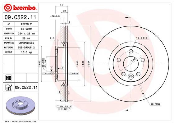 Brembo 09.C522.11 - Гальмівний диск autozip.com.ua