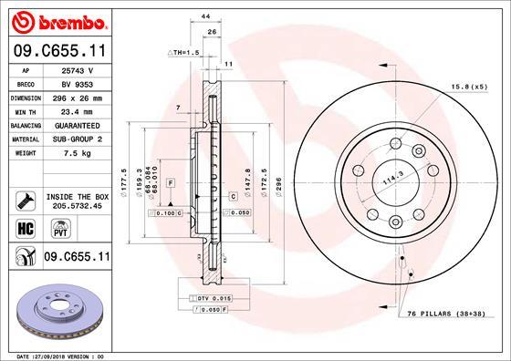 Brembo 09.C655.11 - Гальмівний диск autozip.com.ua