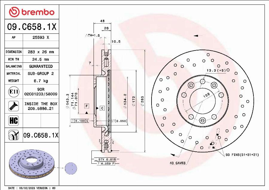 Brembo 09.C658.1X - Гальмівний диск autozip.com.ua