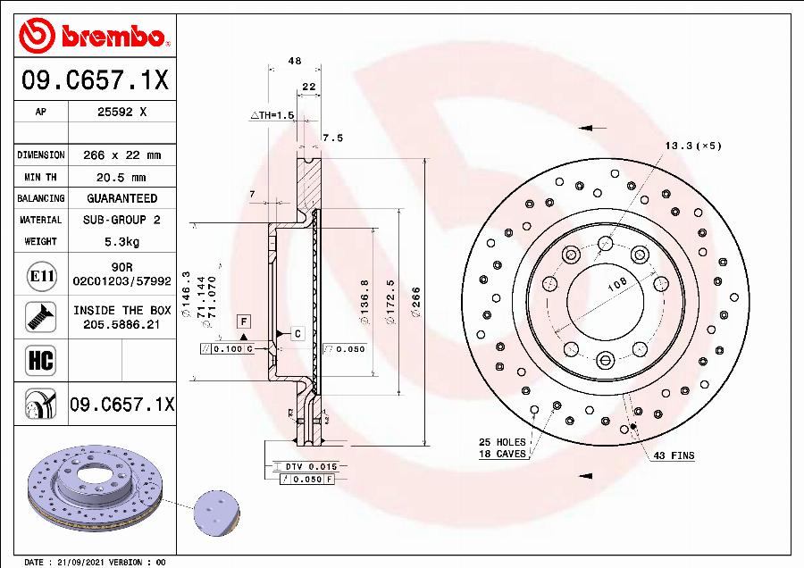 Brembo 09.C657.1X - Гальмівний диск autozip.com.ua