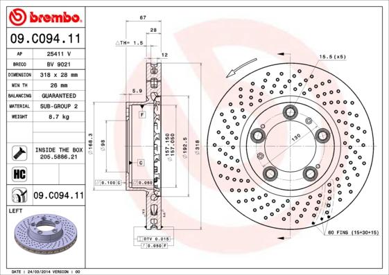 Brembo 09.C094.11 - Гальмівний диск autozip.com.ua