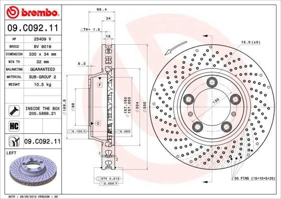 Brembo 09.C092.11 - Гальмівний диск autozip.com.ua