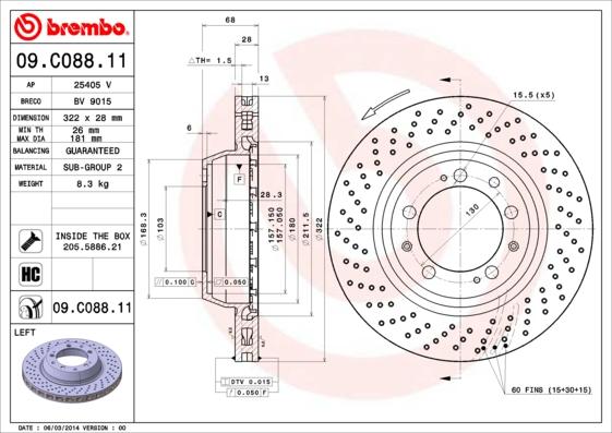 Brembo 09.C088.11 - Гальмівний диск autozip.com.ua