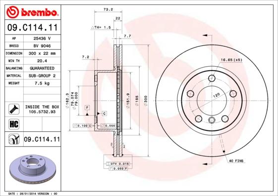 Brembo 09.C114.11 - Гальмівний диск autozip.com.ua