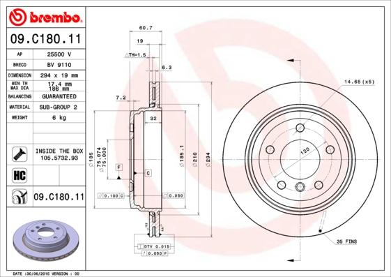 Brembo 09.C180.11 - Гальмівний диск autozip.com.ua